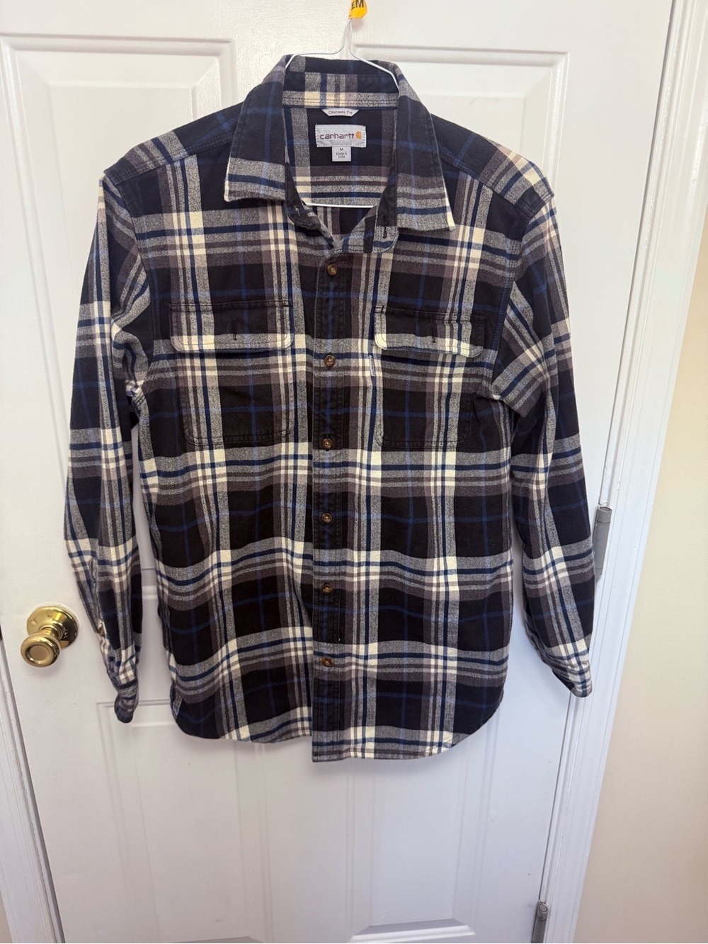 Men’s Carhartt Heavy Duty Blue Flannel Button Up Size Medium Workwear